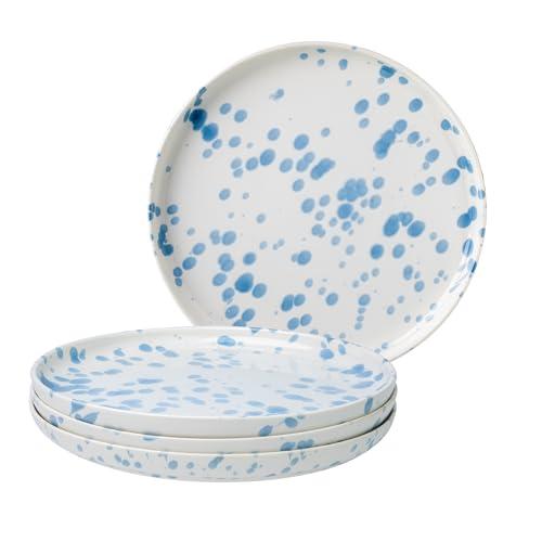 GIROFLIER Junko Flat Dinner Plate Set of 3, 10.8 inch with High Edge Dish Set - Microwave and Dishwasher Safe, Scratch Resistant, Modern Dinnerware- Kitchen Serving Dishes (Splash Blue)