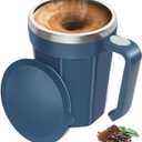 Self Stirring Coffee Mug, 18 oz Self Stirring Mug with Lid, Self Stirring Cup with Stainless Steel for Coffee, Milk and Beverages at Office, Home, Travel, Camping, 1 Pack - Blue