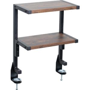 VIVO Clamp-on 13 inch Above or Below Desk 2-Tier Shelving Unit for Table Accessories, Gaming Devices, and More, Storage Tray, Desktop Organizer, Rustic Vintage Brown, STAND-SHELF2C-N