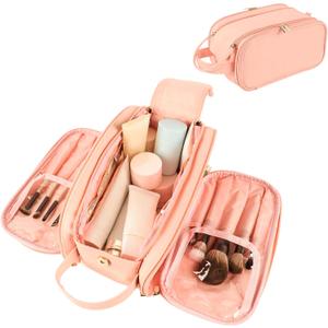 Travel Makeup Bag for Women, Large Capacity Waterproof Cosmetic Bag, Portable Toiletry BagsPouch with Divider & Handle