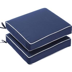 Patio Chair Cushion Set of 2, Square Corner Outdoor Seat Cushions 18 x 16 for Patio Furniture, Water Resistant Outdoor Garden Cushion, Navy Blue (18 x 16inch)