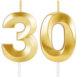 30th Birthday Candles for Cake,Gold Number Candles for Happy Birthday Cake Toppers,Birthday Decorations for Her Him Party Anniversary Wedding