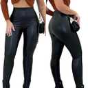 CHICME Womens Stretch Faux Leather Pants High Waist Curved Fleece Lined Tights Pants PU Leather Leggings (Large, Black)