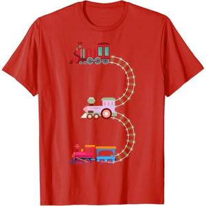 3rd Birthday Train Railroad Themed Fun 3 Years Old Boy Train T-Shirt (Red, 3T)