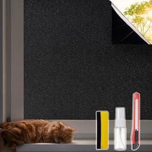 Azunel Blackout Window Privacy Film - 100% Total Light Blocking Static Cling, Non-Adhesive Privacy Cover for Bedroom & Bathroom, Easy Install, 35.4 x 157.4 Inches