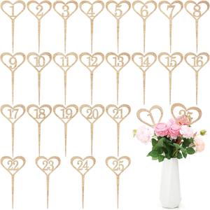 Geelin 1-25 Wooden Table Numbers 11.81 Inches Rustic Wedding Table Numbers for Receptions, Banquets, Restaurants, Hotels, Party Event Catering(Wood Color)