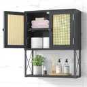 Bathroom Medicine Cabinet - Bathroom Wall Cabinet with Doors and Shelves for Bathroom, Kitchen, Bedroom and Living Room, Small Rattan Cabinet - White