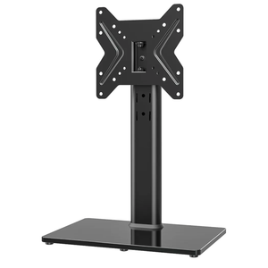 Universal Swivel TV /Table Top TV Stand for 19 to 43 inch TVs with 90 Degree Swivel, 4 Level Height Adjustable, Heavy Duty Tempered Glass Base, Holds up to 99LBS HT02B-001