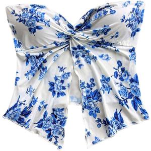 SOLY HUX Women's Floral Print Twist Split Tube Crop Top Strapless Sleeveless Asymmetrical Hem Vacation Tops (S)