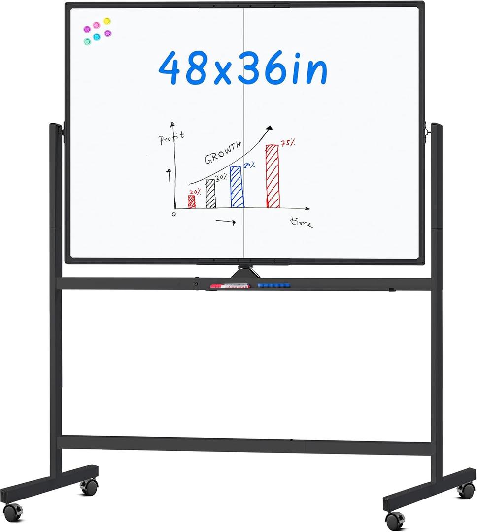 Maxtek Rolling Whiteboard 48x36 Large Magnetic White Board on Wheels Black