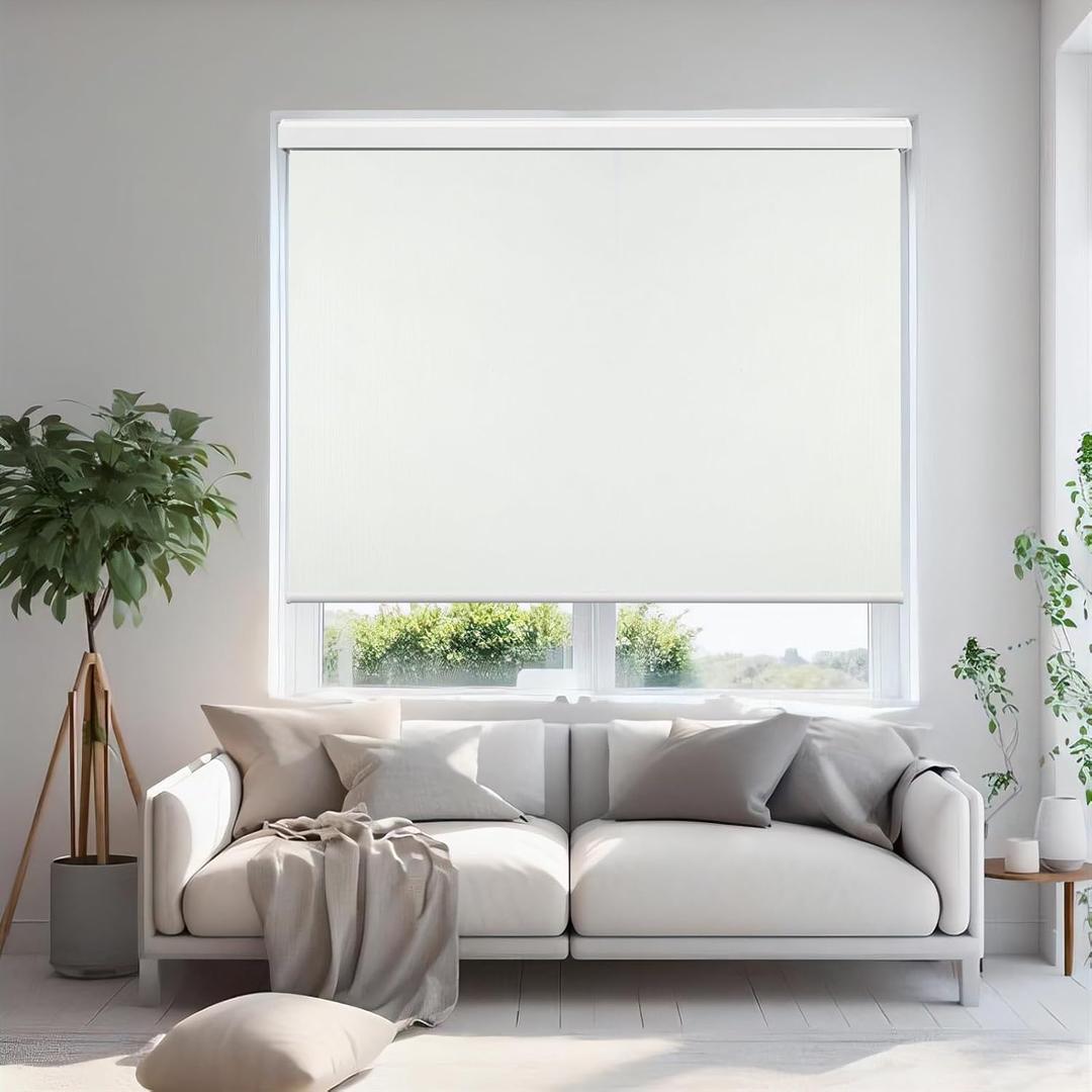 Motorized Roller Blind with Remote, 100% Blackout Electric Window Shades Customized, Automatic Rechargeable Smart Blinds, Compatible with Alexa Google (Vinyl Beige)