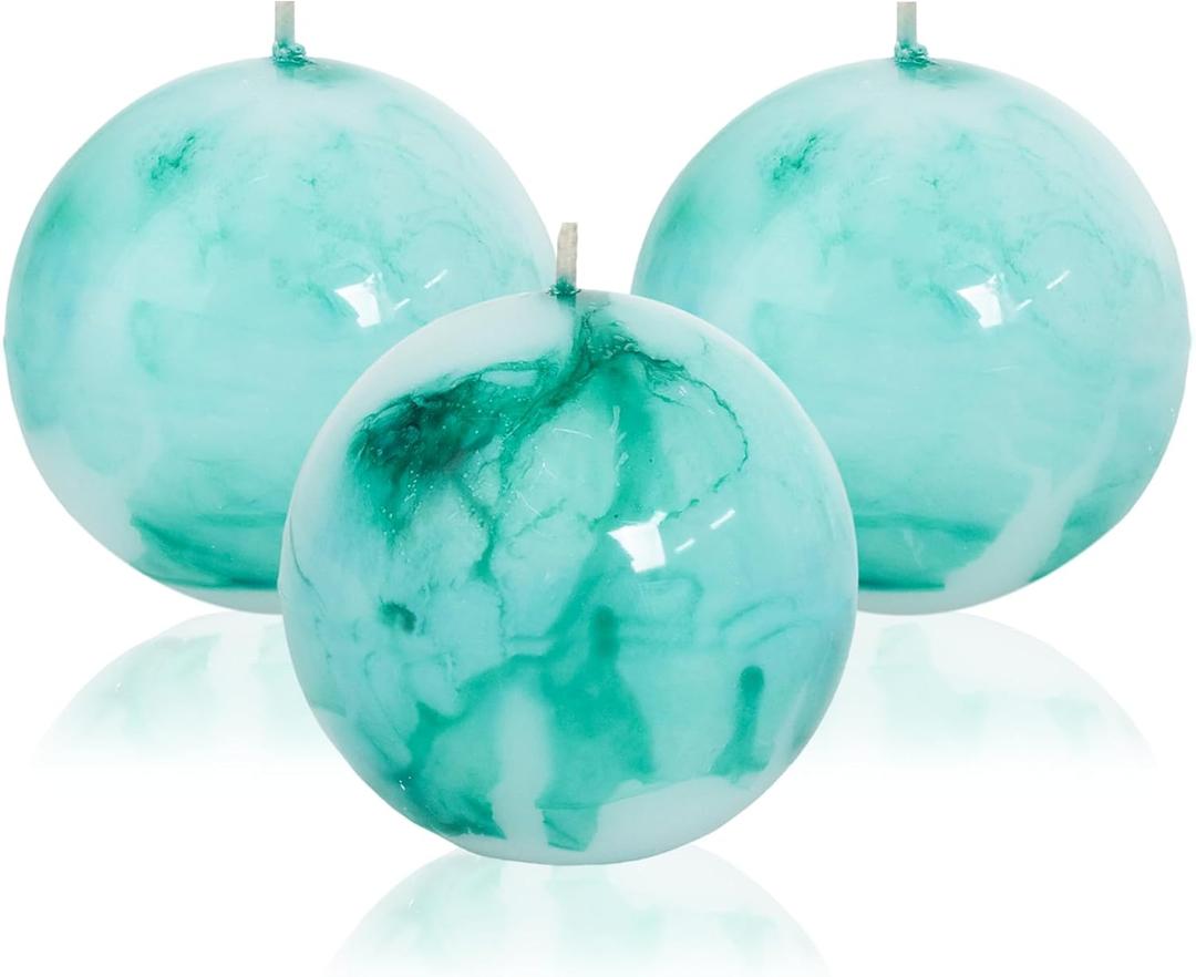 MAITREYA Tie dye Rustic Round Pillar Candles-Unscented Decoration Candles Set of 3-Clean Burning Drisspless Dinner Candles of Home Decor Party(Teal)