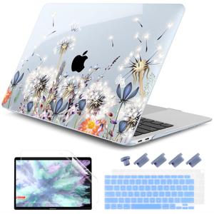 DONGKE for MacBook Air 13 Inch Case 2021-2018, Compatible with A2337 M1 A2179 A1932 Support Retina Display & Touch ID, Hard Shell Plastic Cover with Keyboard Skin - Dandelion