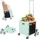 FELICON SELORSS Folding Utility Cart Portable Rolling Crate Handcart with Stair Climbing Wheels&360Swivel Wheels Telescoping Handle Plastic Box Dolly for Travel Shop Move Office Teacher Use(Green)