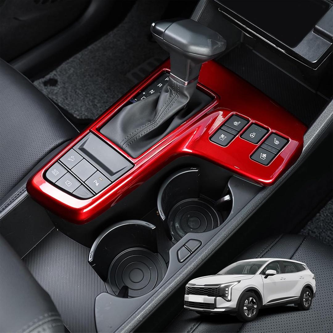 Compatible with 2023 2024 2025 2026 Kia Sportage Accessories Grain Car Manual Gear Shift Panel Cover Interior Trim (Red)