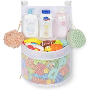 Ligereza Baby Bath Toy Organizer, quick drying and mould proof, Multiple-Suspension Bath Toy Holder, Large Capacity Multi Use Bathtub Toy Storage Bag1 Large, White