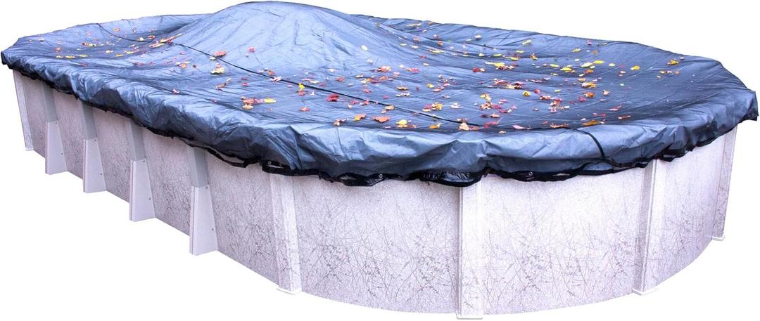 Robelle 18 x 33 ft Heavy Duty Leaf Net Winter Oval Pool Cover for Above Ground Pools, 3 ft Overlap (21 x 36 ft Cover Size), Standard Net, Style: 441833