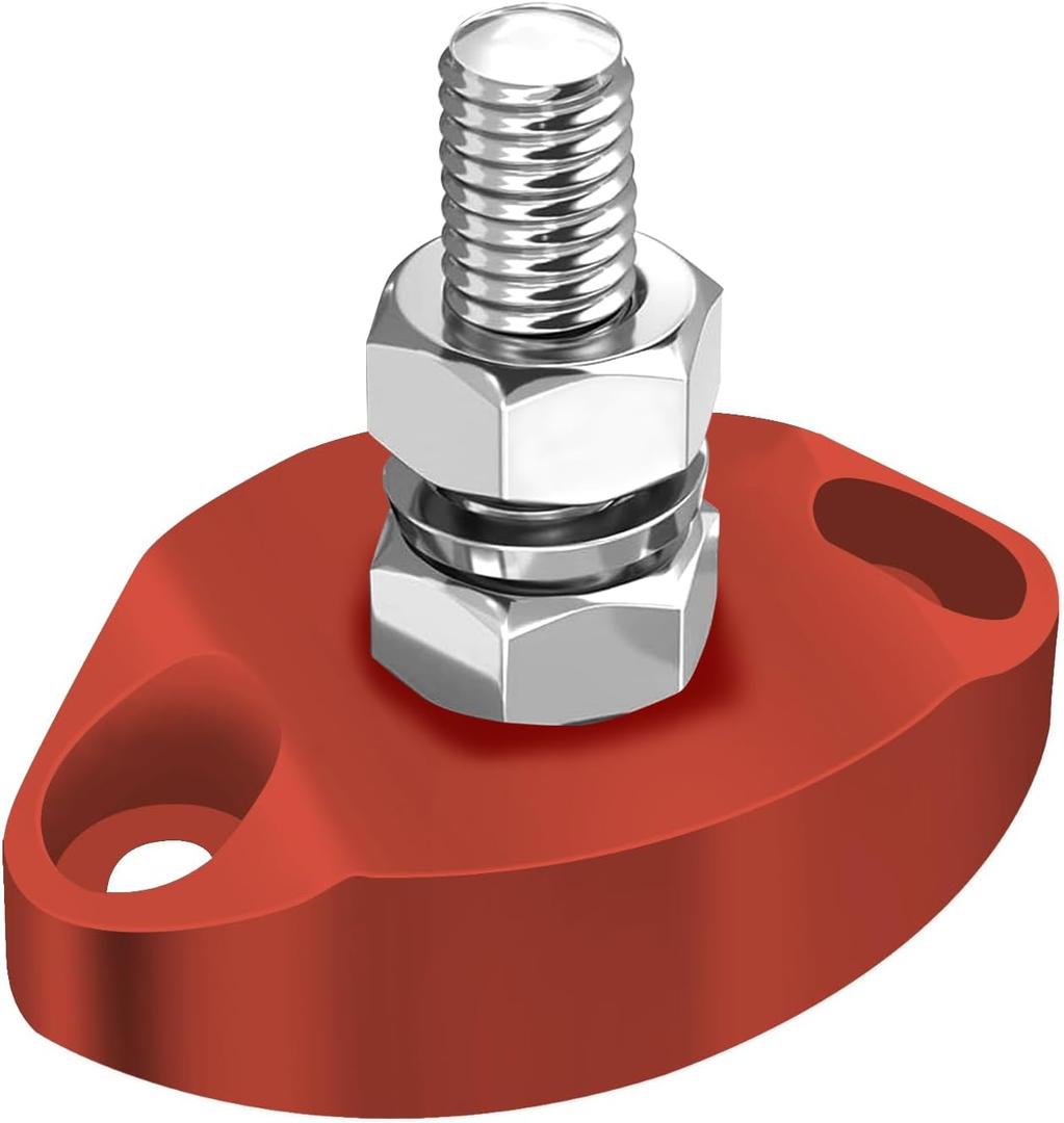 LENKRAD M6 Single Stud Red Bus Bar Stainless 150A Power Distribution Block 12V Battery Junction Post, Marine Ground Post with Insulated Base, RV Automotive Positive Bus Bar 12v Single