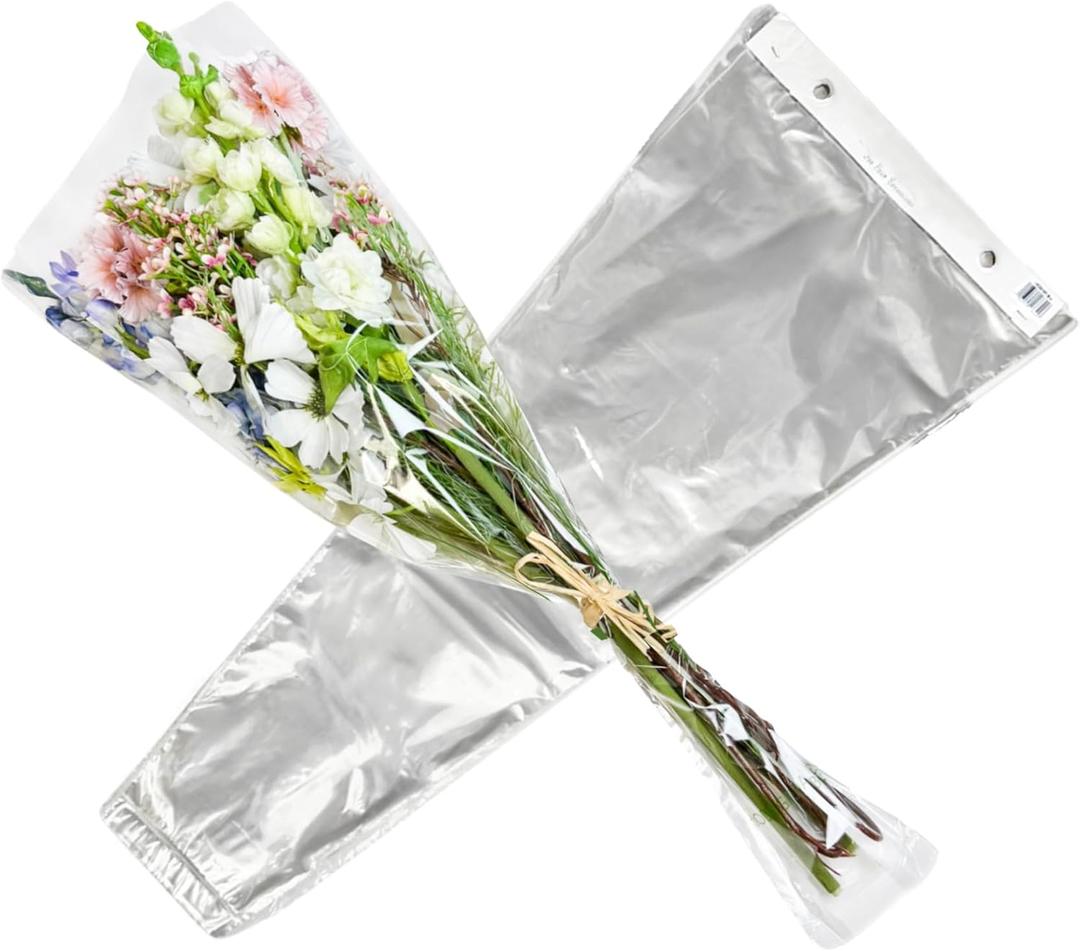 Holiday Designs - 100 Pcs Bottom Sealed Clear Bouquet Sleeves - Waterproof Floral Wraps for Fresh Flower Arrangements - 1.2 Mil Thick (13 x 25 x 4) - Pack of 100