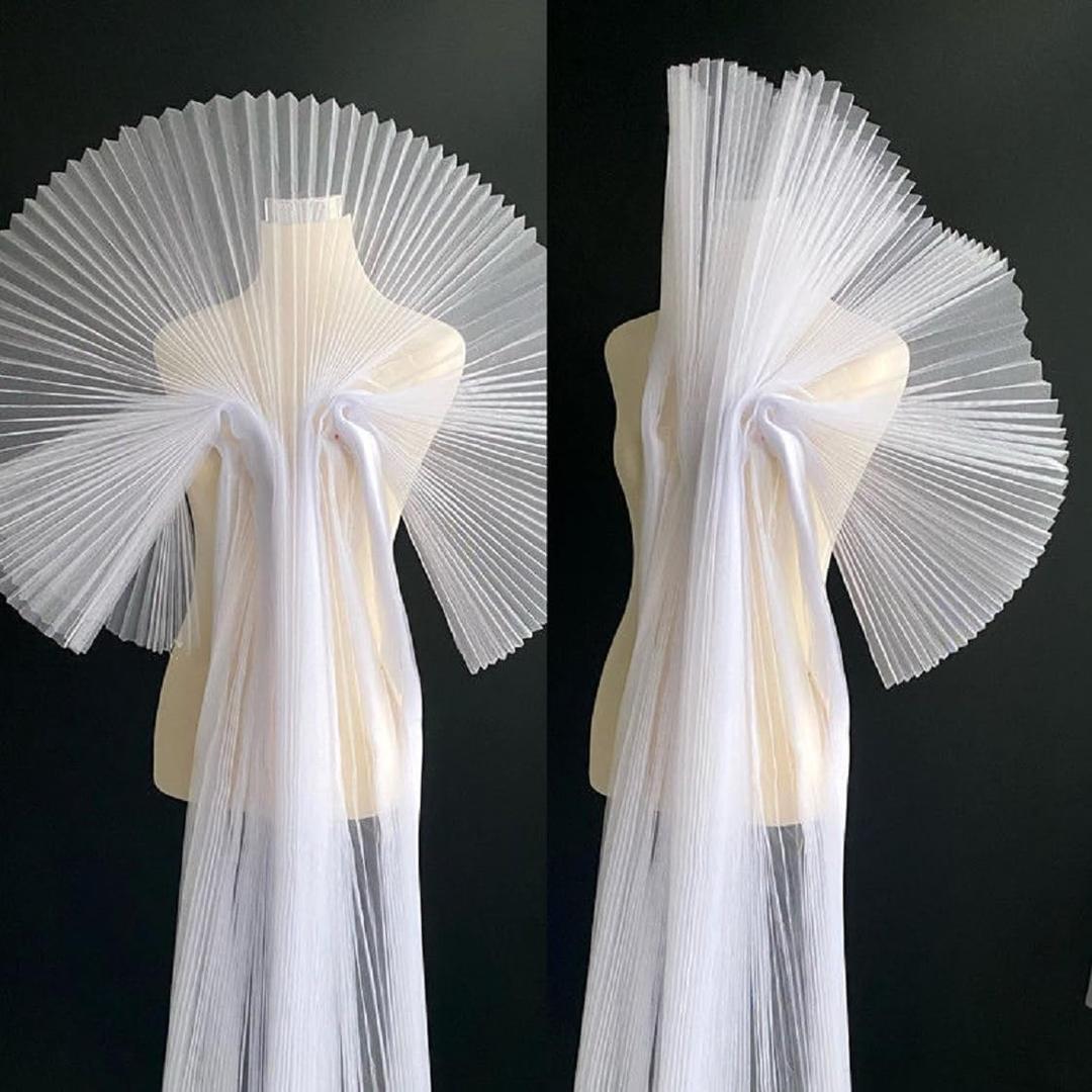 Ruffled Lace Trims 1 Yards, Pleated Lace Fabric Trim, Organza Ruffled Fabric Chiffon Tulle Border for Sewing Dress Bag Costume Decoration Trimming Craft (White)