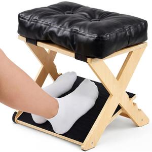 Unittype Double Step Foot Rest for Under Desk Ergonomic Footrest with Massage Surface, Non-Slip Adjustable Wooden Foot Stool with Cushion for Improving Sitting Posture, Office Work & Home(Natural)