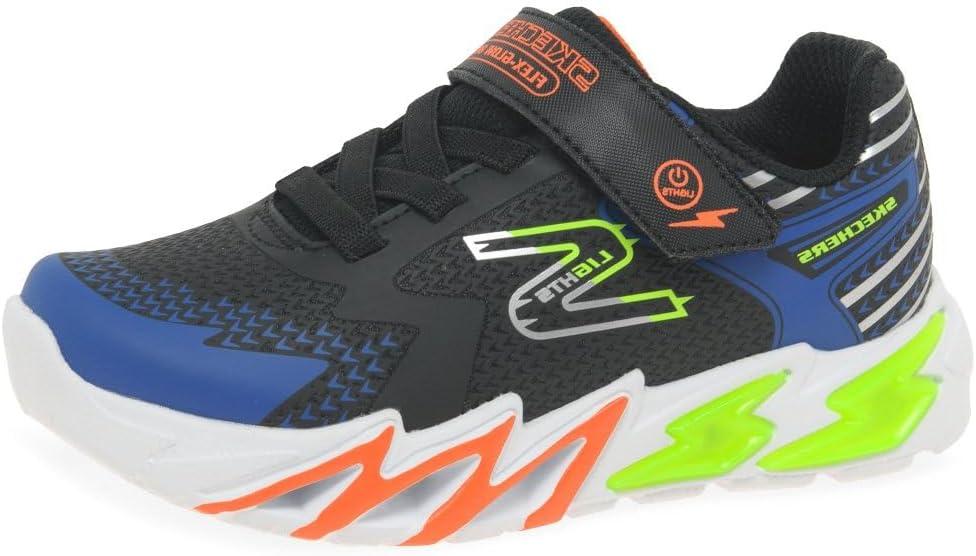 Skechers Unisex-Child Flex-Glow Bolt Sneaker (3 Little Kid, Black/Blue)