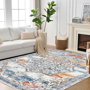 9x12 Area Rugs for Living Room, Washable Large Area Rugs Non-Slip and Non-Shedding, Boho & Vintage Area Rug for Bedroom,Kitchen, Dining Room (9'x12') (9'x12', Blue/Multi)