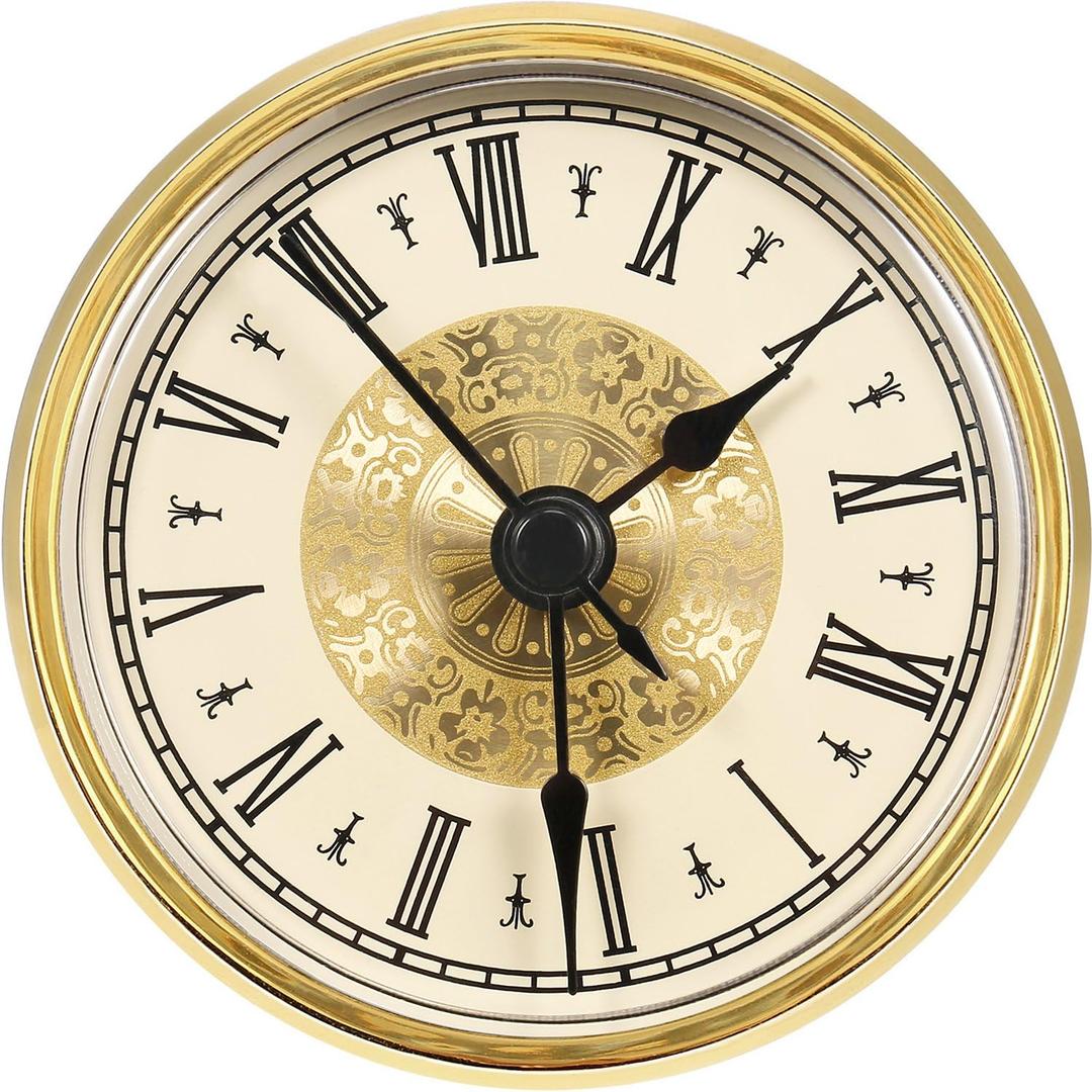 Hicarer 2.8 Inch/ 70 mm Roman Numeral Clock Insert with Gold Trim, Quartz Movement