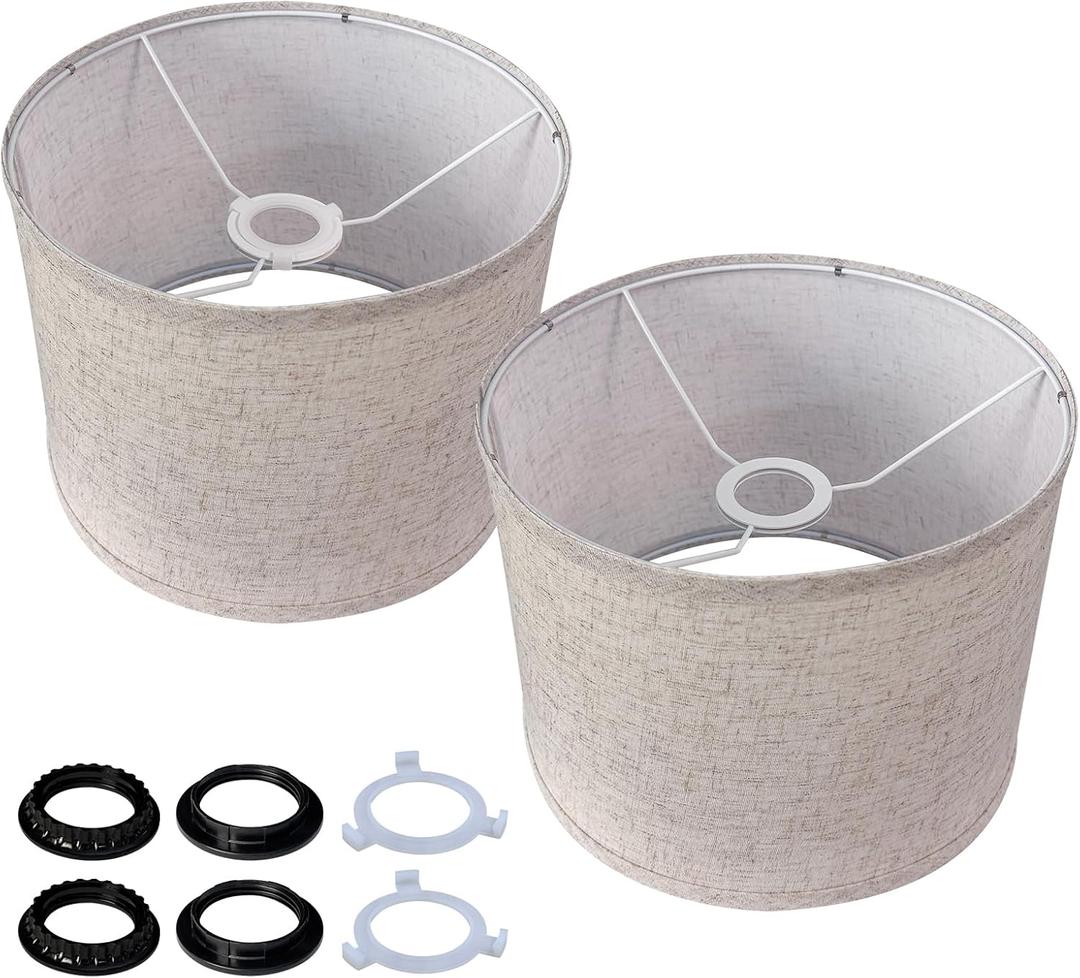 Beige Linen Lampshade Set of 2, 11 Diameter x 8.85 Height Fabric Drum Lamp Shades, Easy Assembly Required Lampshade, Replacement Lampshades for E26 Socket and E27 Socket Table Lamps Floor Lamps