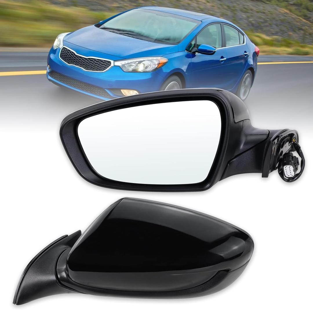 Left Driver side Mirror Compatible with 2014 2015 2016 Kia Forte with Manual Folding power glass Heated Black Replace# KI1320181(5 Pins) (L-5Pins)