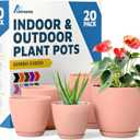 Planter Pots with Drainage Holes - Lightweight, Durable, and Space-Saving Pots for Indoor and Outdoor - Versatile Functionality, Simple Modern Design, Set of 20 Plastic Planter Pots - Pink