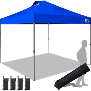 Eurmax USA NOMATTER ONE-Person Open&Close 10x10ft Pop Up Canopy TentPortable Shelter Canopy for Outdoor EventsInstant Canopies, Temporary Sunshade,Bonus 4 Sand Bags(Blue)
