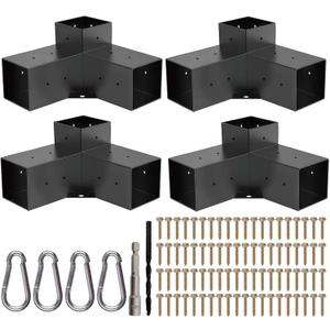Pergola Brackets 4x4, Large-Body 3-Way Right Angle Corner Bracket for 4x4 Lumber, Actual 3.6 x 3.6 in Inner Size, Heavy Duty Pergola Kit for Gazebo, Patio & Backyard Builds
