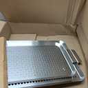 Grill Pan Set of 2, BBQ Grill Topper for Outdoor Grill, Stainless Steel Grilling Baskets with Holes and Handles, Perforated Food Tray Barbecue Accessories for Vegetable, Fish, Large
