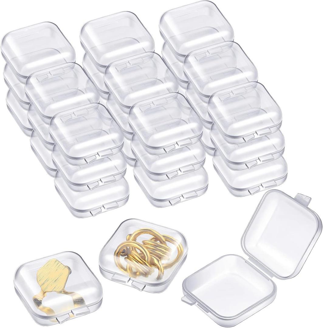 Chunful 100 Pack Mini Clear Plastic Jewelry Box Earring Organizers Small Storage Containers with Hinged Lid for Earrings Pearl Bracelets and Small Accessories
