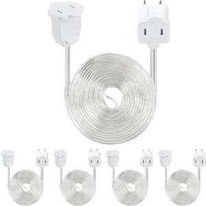 Kanayu 5 Pack 12 ft Clear Indoor Extension Cord 2 Prong Electric Cord Extender, Wire Plug in and End, Ac 120 Volts, for Outdoor Christmas Connect or Extend String Lights