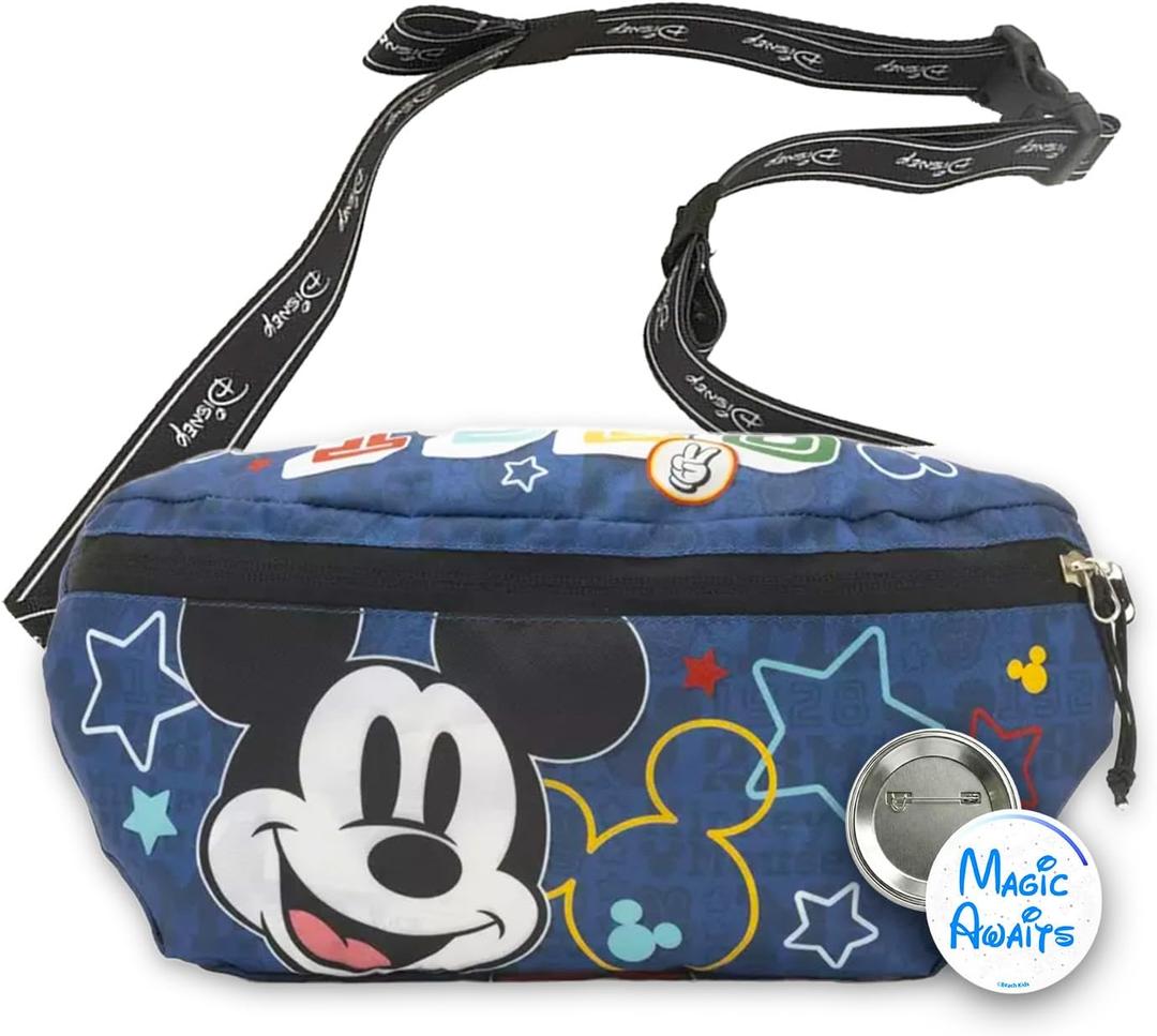 Mickey Mouse Fanny Pack Set - Bundle with Disney Belt Bag with Dual Zippers Plus Button | Mickey Mouse Waist Bag for Kids, Teens and Adults