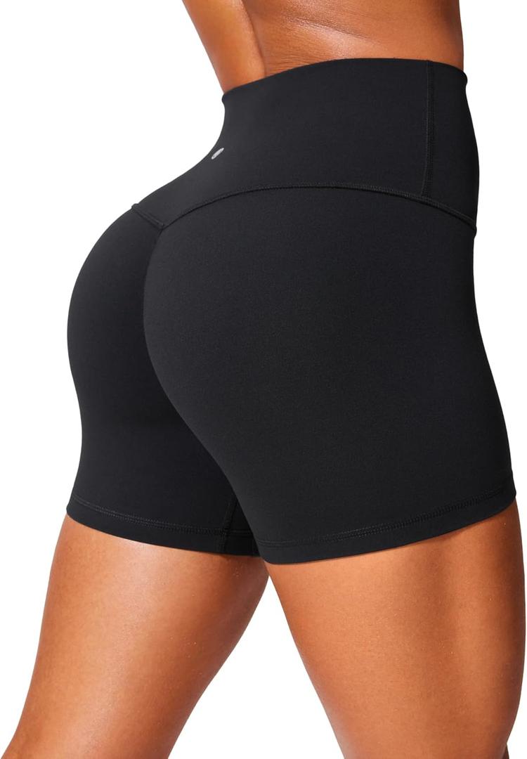 CRZ YOGA Secretsculpt Butterlift Biker Shorts 4" - No Front Seam High Waisted Womens Workout Gym Booty Scrunch Butt Black Medium