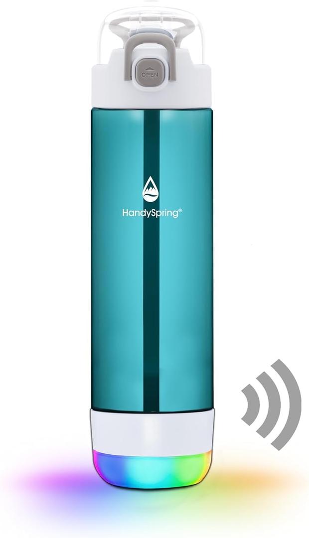 Smart Water Bottle with Reminder To Drink Water, Lights And Sound, Water Intake Tracker, Rechargeable, Tritan Plastic w/Straw, Gifts For Women, Men, Mom, Dad, Her, Him 26 Oz(GREEN)