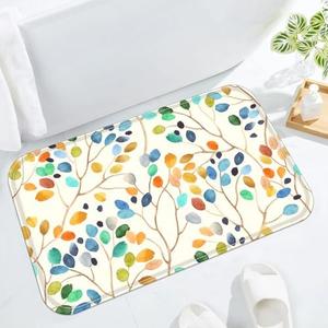 Accnicc Colorful Leaves Small Bathroom Rugs Mat Floral Bath Rug 24 x 16 Inch Water Absorbent Non Slip Washable Shower Mat Watercolor Memory Foam Bath Mats for Bathroom Decor