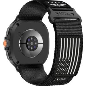 Rugged Nylon Bands for Samsung Galaxy Watch 8 Classic 46mm/Galaxy Watch 8 Band 44mm 40mm for Men,Soft Fabric Adjustable with Stars-Stripes Flag Wristbands Sport Strap for Galaxy Watch 8/8 Classic (Large(165-190mm), 01-Black - Black White Flag)