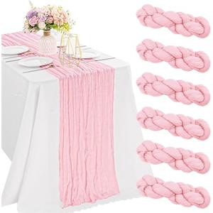 3 Pieces Pink 10FT Cheesecloth Table Runner Boho Gauze Fabric Table Runner Rustic Sheer Runner for Wedding Birthday Baby Shower Party Boho Table Decoration（Pink）