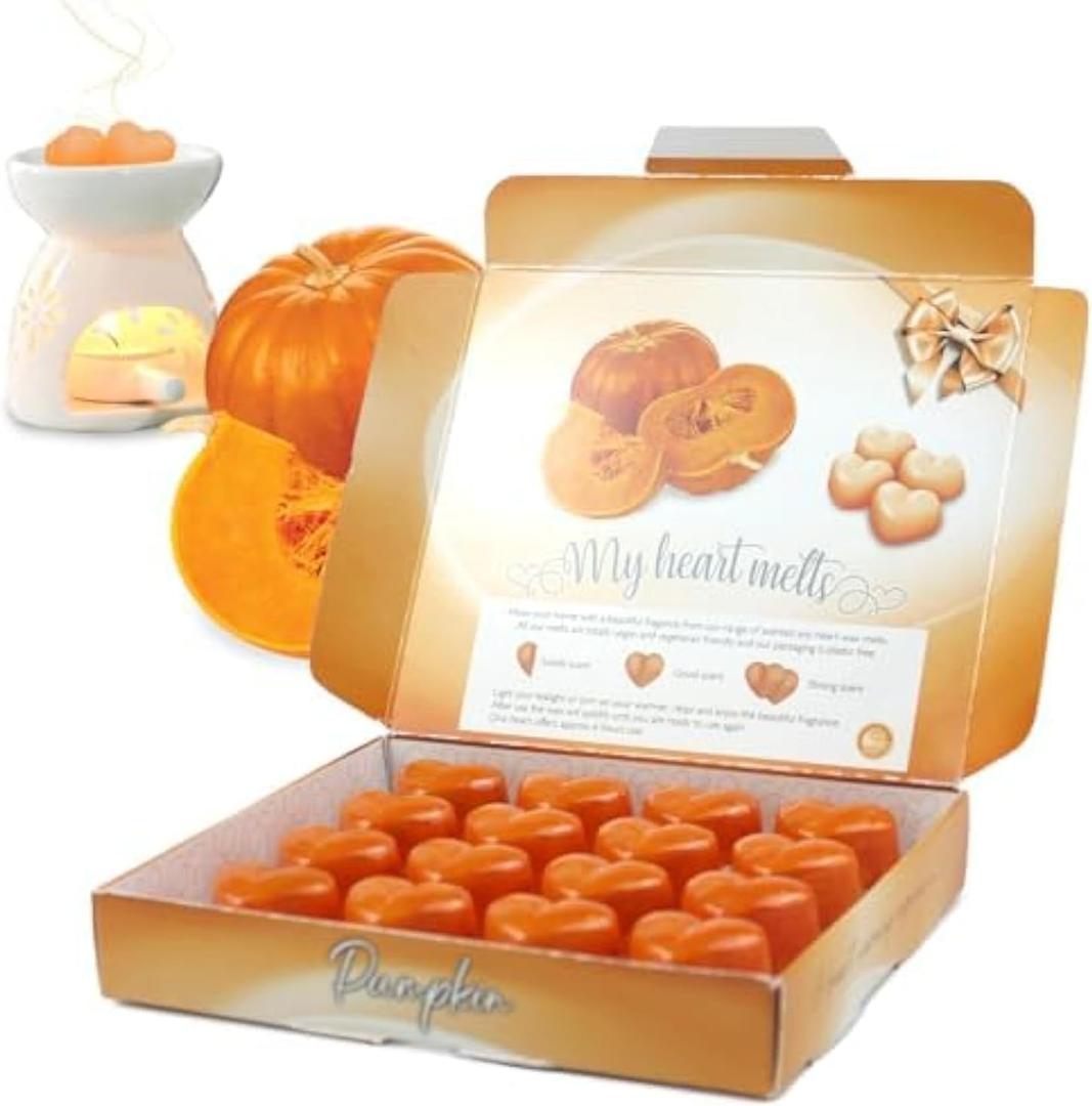 Pumpkin Wax Melts - 16 x 0.176 Ounce Heart Shaped Wax Melts Pumpkin in an Elegant Gift Box