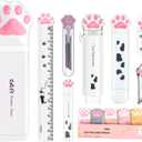 Cute School Supplies,Stationary Gift Set, Japanese Stationery Birthday GIFS, Includes Pencil Sharpener,Eraser, Correction Tape, Ruler, Mini Scissors,Utility Knife, for Office School Supplies (White)