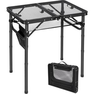 REDCAMP Small Folding Grill Table for Outside, 3 Heights Adjustable Lightweight Portable Metal Aluminum Outdoor Grill Table for Camping Picnic Cooking BBQ, Black 24x16 inches