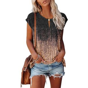 Kistore Women's Summer Casual V Neck Tank Tops Cap Sleeve Loose Fit Blouses Tunic Shirts (Medium, B-orang Background Gray Leopard)