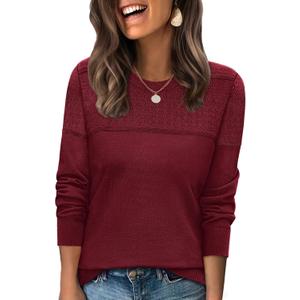 WIHOLL Sweaters for Women Crewneck Crochet Tops Long Sleeve 2025 Fall Winter Outfits Fashion Clothing (X-Large,)