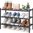 viewcare 3-Tier Black Bamboo Shoe Rack for Entryway, Stackable | Foldable | Natural, Shoe Shelf Storage Organizer for Hallway Closet, Free Standing Shoe Racks for Indoor Outdoor