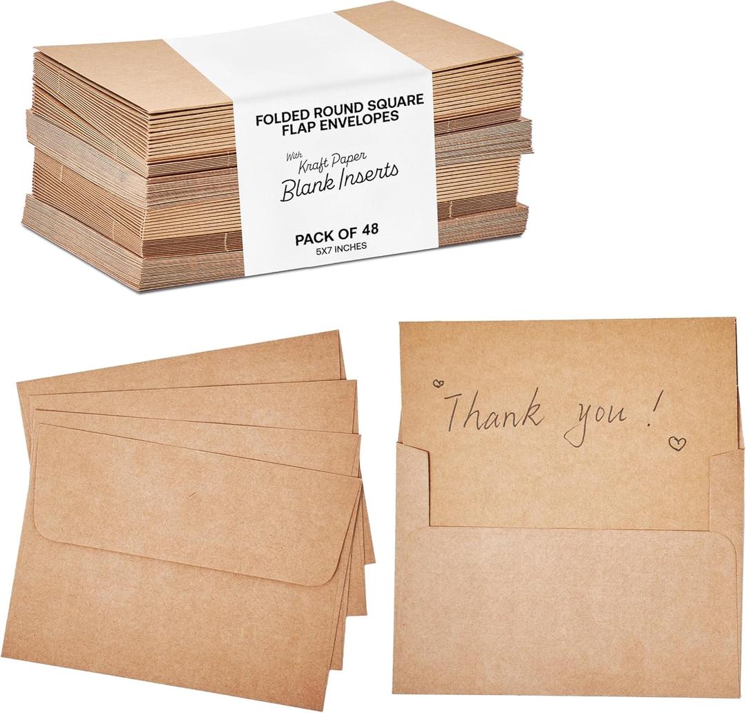 Greeting Cards with Envelopes 5x7 Blank Kraft  48 Pack Premium 5x7 Cardstock for Invitations, Thank You Notes & DIY Card Making  Blank Greeting Cards and Envelopes for Weddings, Birthdays & Events