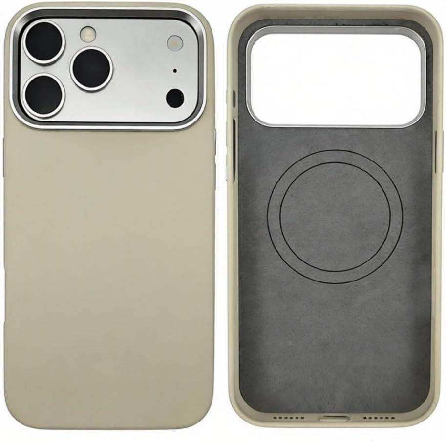 Leather Phone Case for iPhone 17 Pro Max, Magnetic Attraction, Camera Protection, Fingerprint Resistant (Beige)